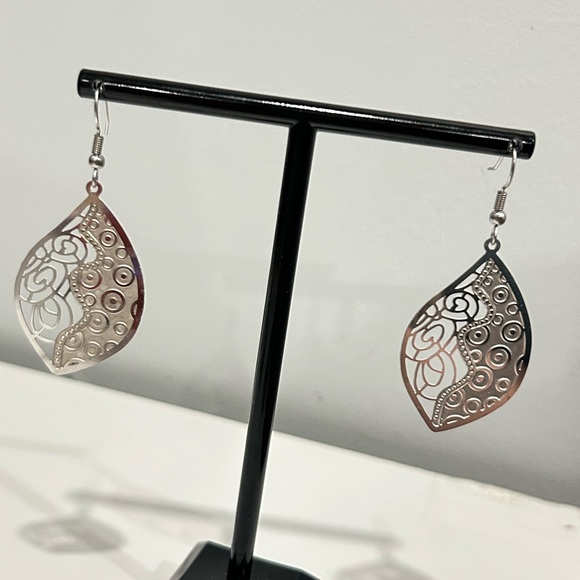 Stainless Steel Leaf Dangle Earrings with French Hook - Picture 5 of 6